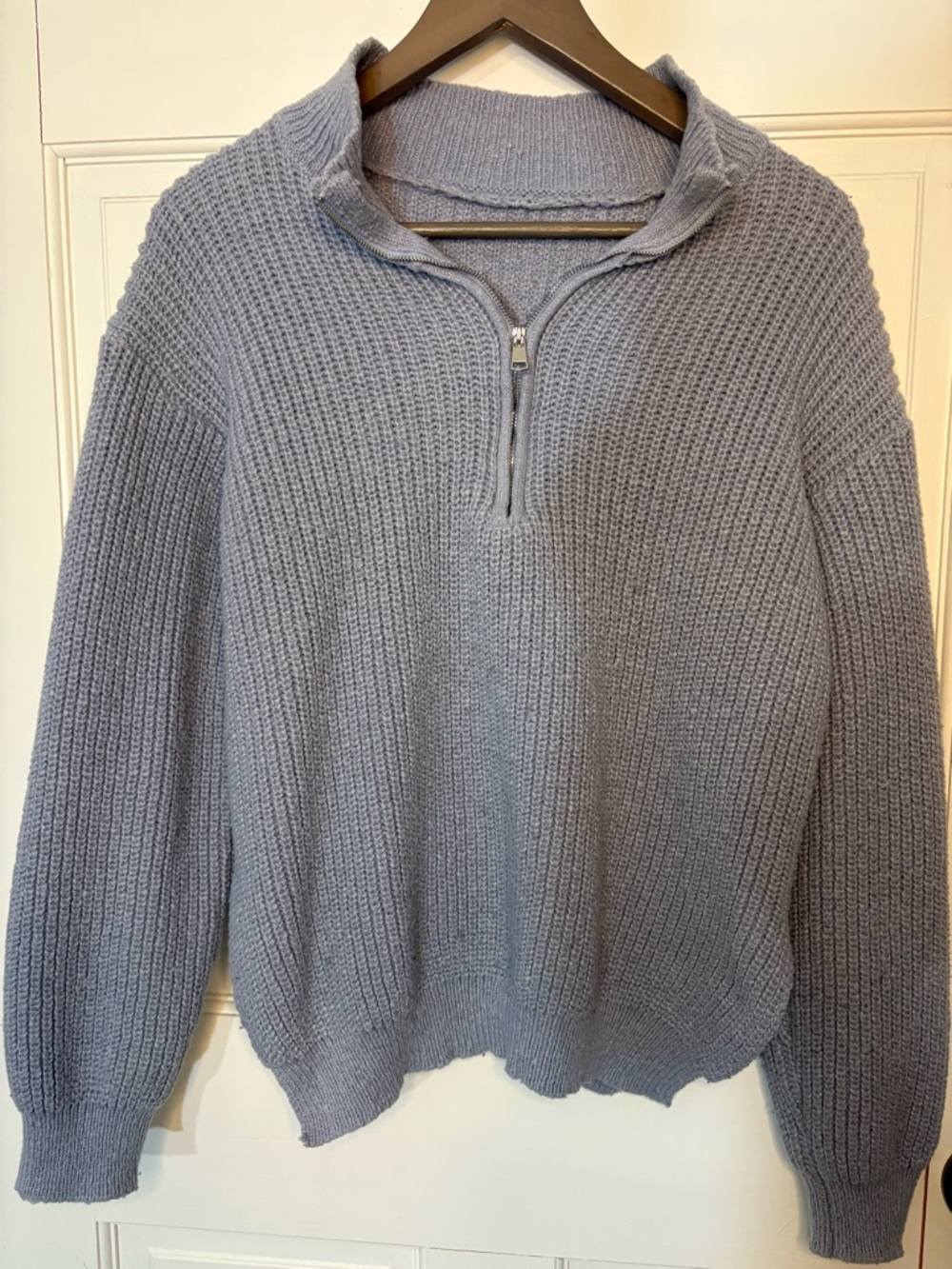 Light Blue Half-Zip Knit Sweater for Women